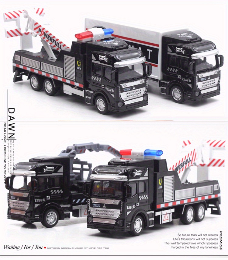 1pc Alloy Police Rescue Vehicle Pull-back Car Model, Traffic Rescue Vehicle Crane Transporter Car Model