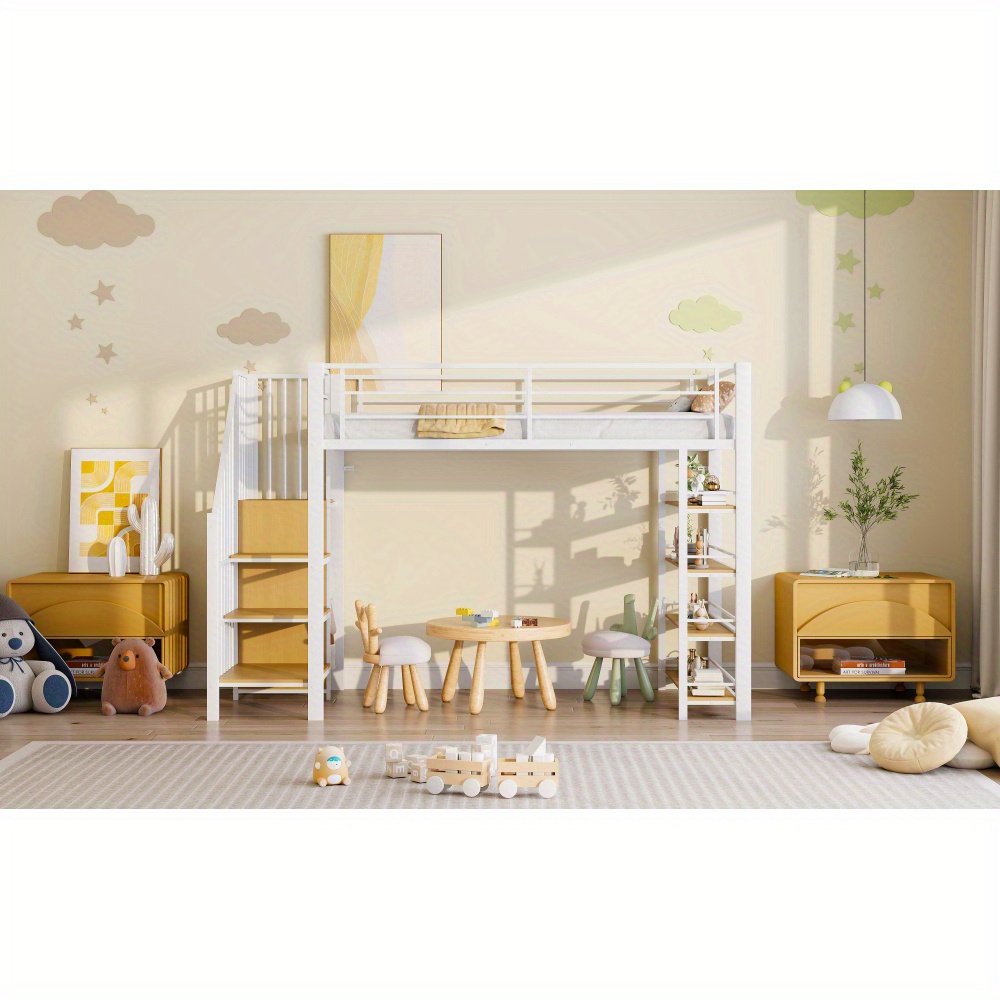 platsbesparande loftbädd med säkerhetstrappor inbyggd - Temu Sweden