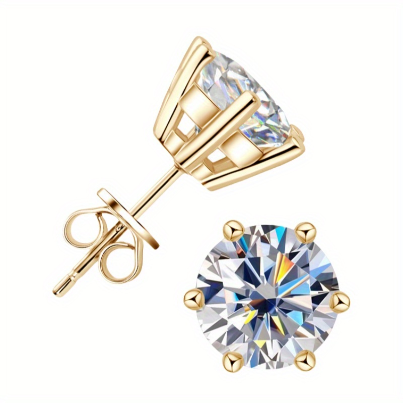 Image of Set Of Unisex Stud Earrings Featuring A Six-prong Round Moissanite Design, In Carat Weights, Wear, Special Occasions, And Romantic Events