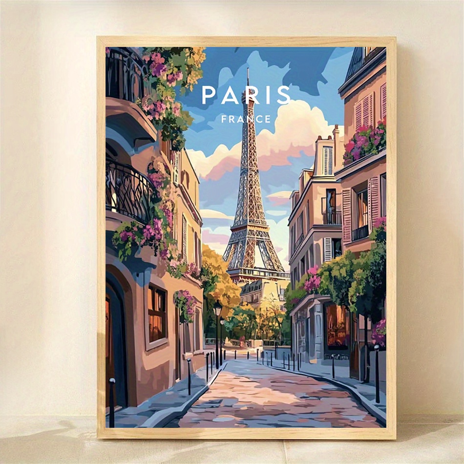 TEMU 2D Plat, 2D Plat, 1pc, Cadre, 12X16 Pouces, Impression de Voyage Paris - Français, Affiche Paris, Affiche Française, Art Mural de Voyage, ,
