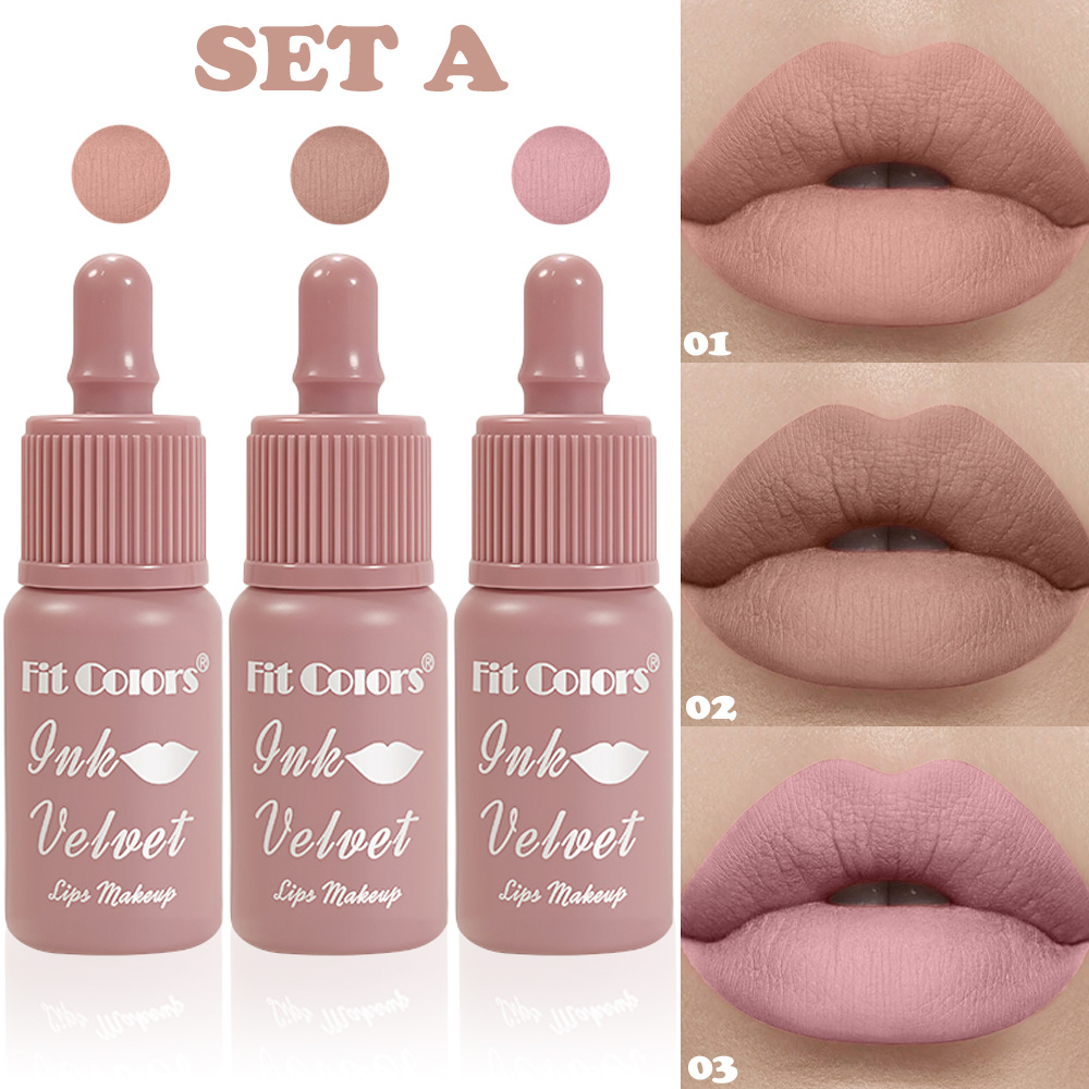 TEMU Set Of 3 Velvet Lip Glaze - Durable Matte End, Moisturizing Plump Suitable For Skin Tone (from Nude To ), Mini Milk , Non-sticky, Ideal For