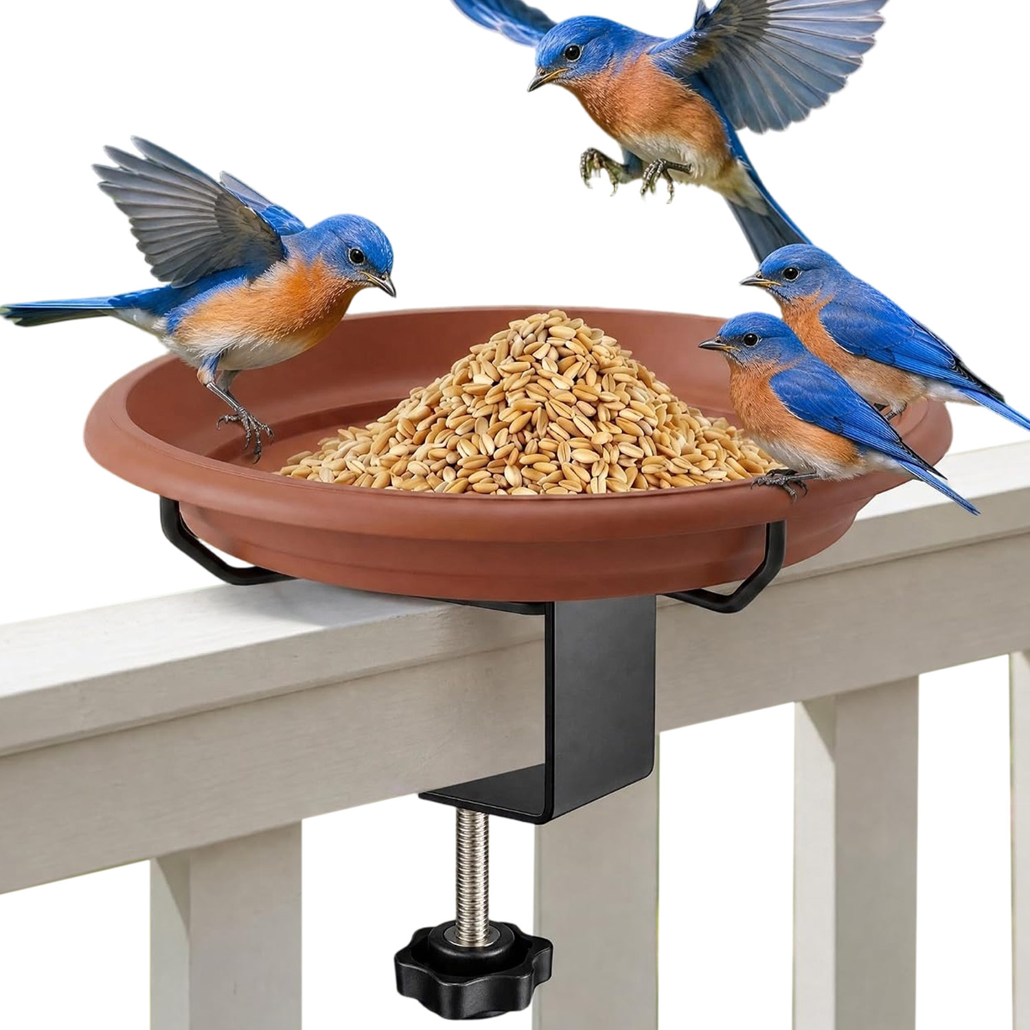 Image of Deck Mounted Bird Bath With Adjustable Steel Clamp, Removable Pp Basin, Bird Bath Bowl For Patio Balcony Railing Yard And Outdoor Garden Decoration