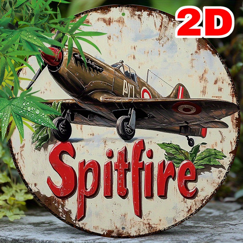TEMU 2d Flat, Vintage Round Wooden Sign - 2d Wooden Wall Art With Aviation Pattern, Weathered Look, Suitable For Garden Or Garage Decor, Wooden