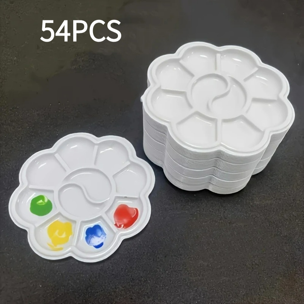 TEMU Ongeveer 14/54 stuks/zak 3,15 inch Wegwerp Kleurenpaletpennen voor DIY Schilderen, Wit Kersenbloesem Ontwerp Plastic Palet voor Kunstartikelen,