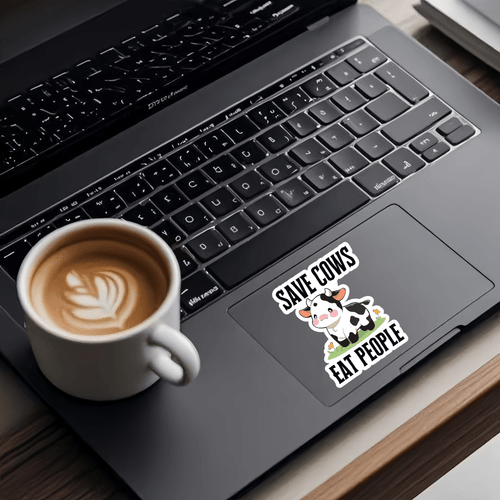 mentsük meg a teheneket! szatirikus kawaii tehén vinyl matrica laptopokra, vizes palackokra, autókra - tartós állatjogi, vegán, tejmentes rajongóknak - vicces, merész matrica kannibáloknak