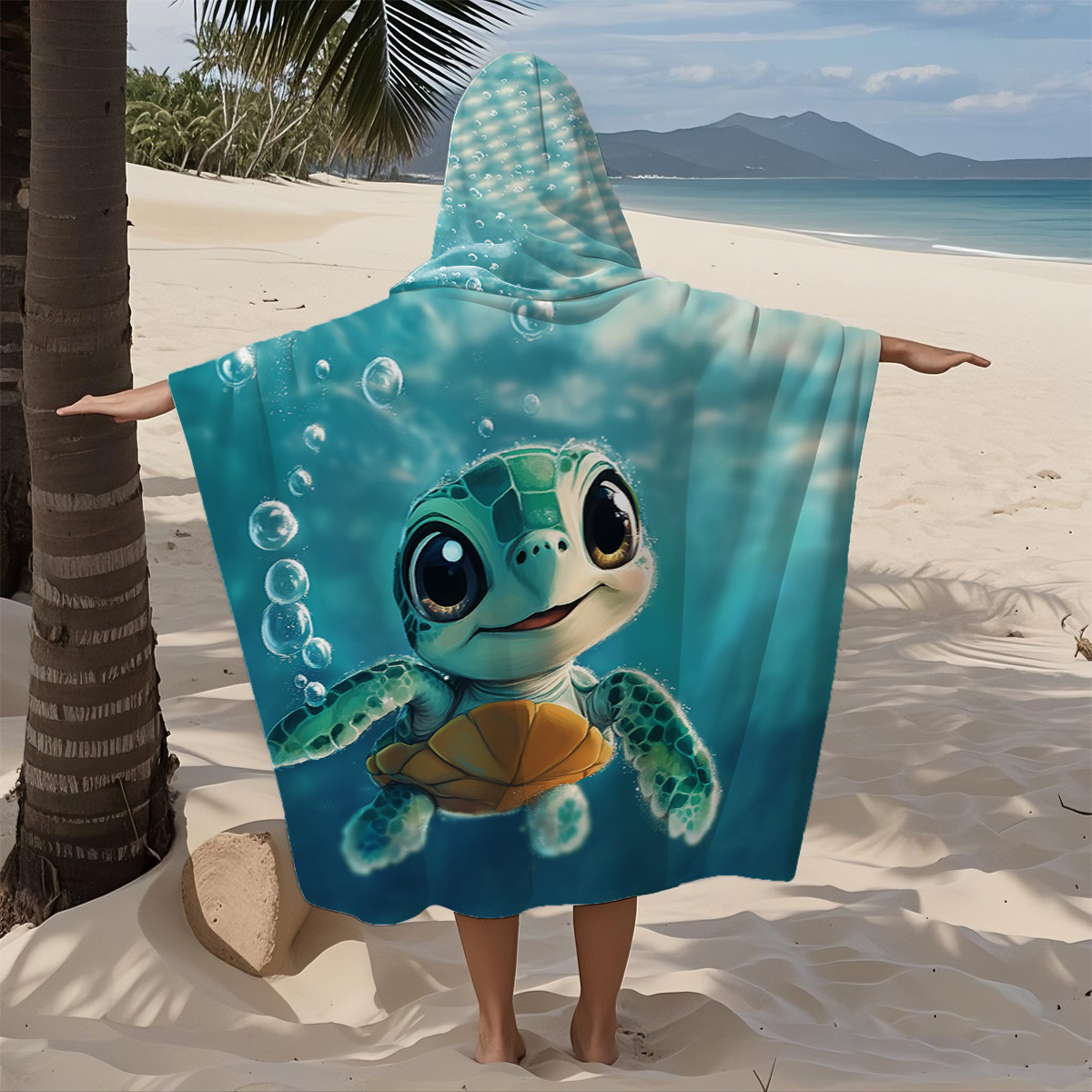 1pc Microfiber Hooded Beach Towel With Cute Sea Turtle Pattern, Super Soft Comfortable, Quick Drying, , Suitable For And Pools, Wearable Bathrobe, Perfect Gift