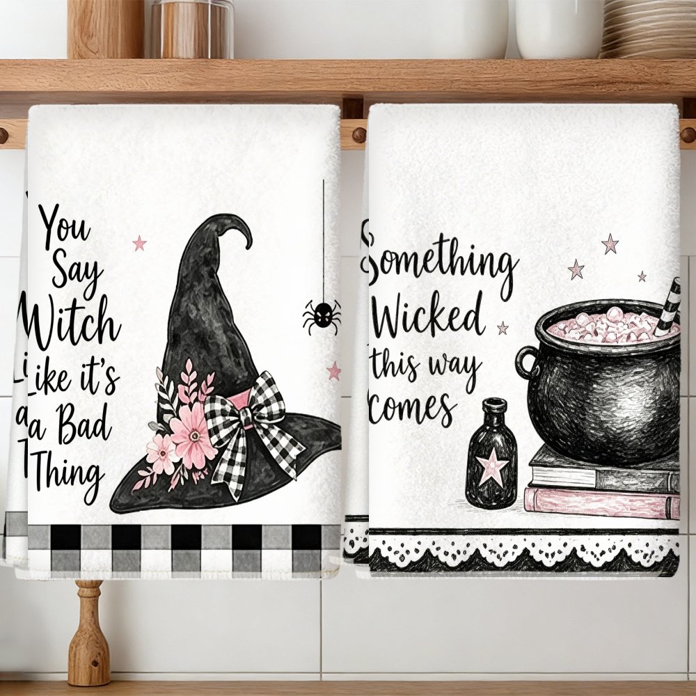 TEMU 2pcs Kitchen Towels, Soft Absorbent Microfiber Dish Cloths For Cleaning, Decorative Housewarming/birthday Gifts For Mom, , Neighbors, Halloween