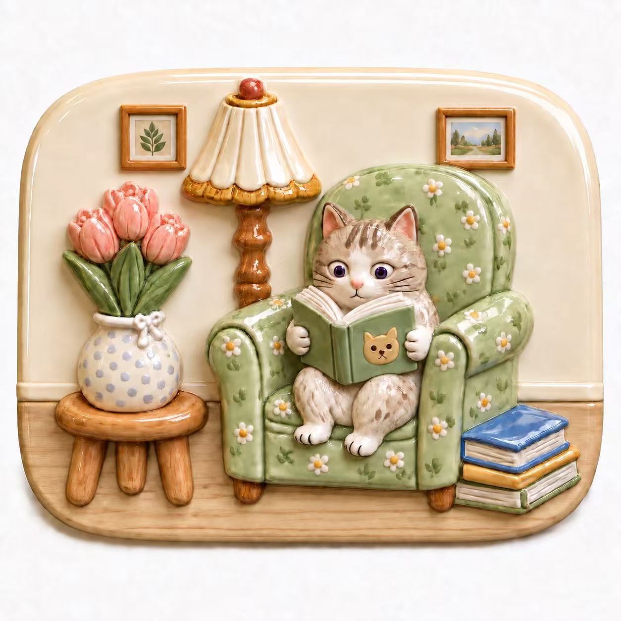 TEMU 1pc 1pcs 3d Magnetic Resin Fridge Magnet Suitable For Kitchen, Refrigerator, Dishwasher, Whiteboard - Adorable Reading Kitten With Book