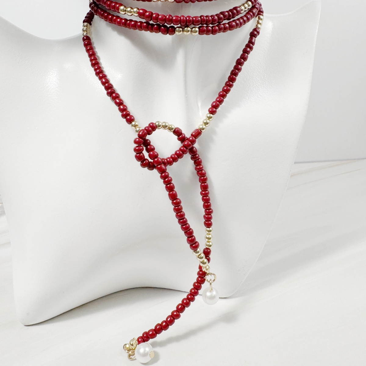 Unique Retro Round Rice Bead Y-Shaped Long Necklace