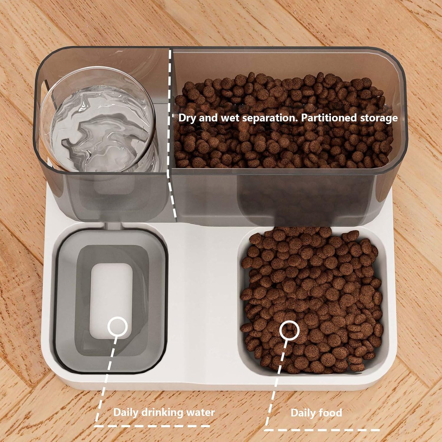 Image of Zree -like Gravity-fed Feeder And Water Dispenser Combo - 2.8l Dry Food & 1l Wet Water Dispenser, Gravity- (no /), Wet/dry System, Anti-moisture Baffle, Large Capacity Pet