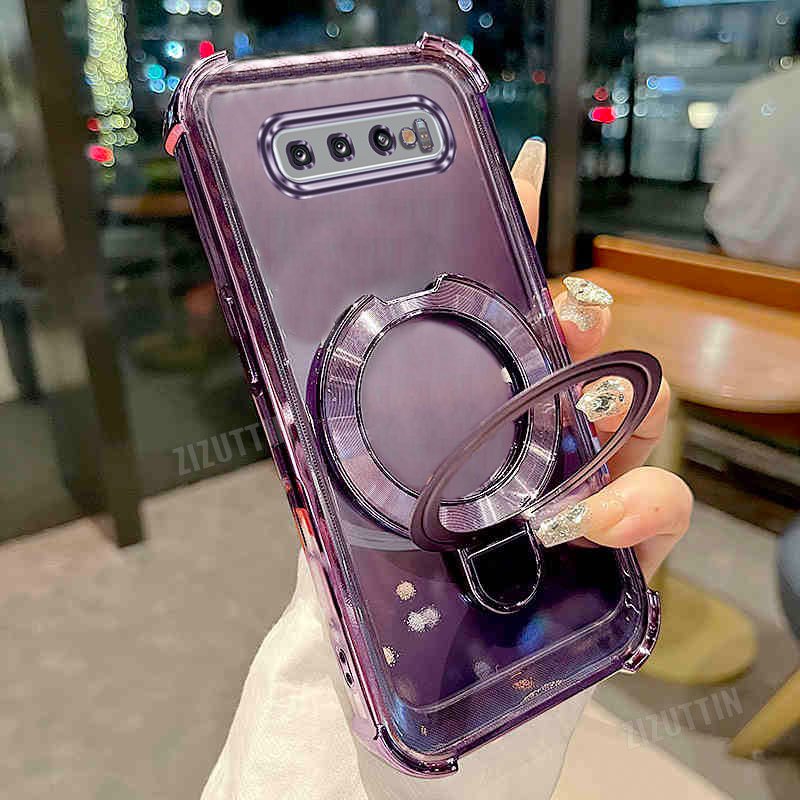 TEMU Phone Case - S10 Fashion Phone Holder Case Designed For Galaxy S10, Featuring A Transparent Plating Cover And A Shockproof Round Portable Hollow