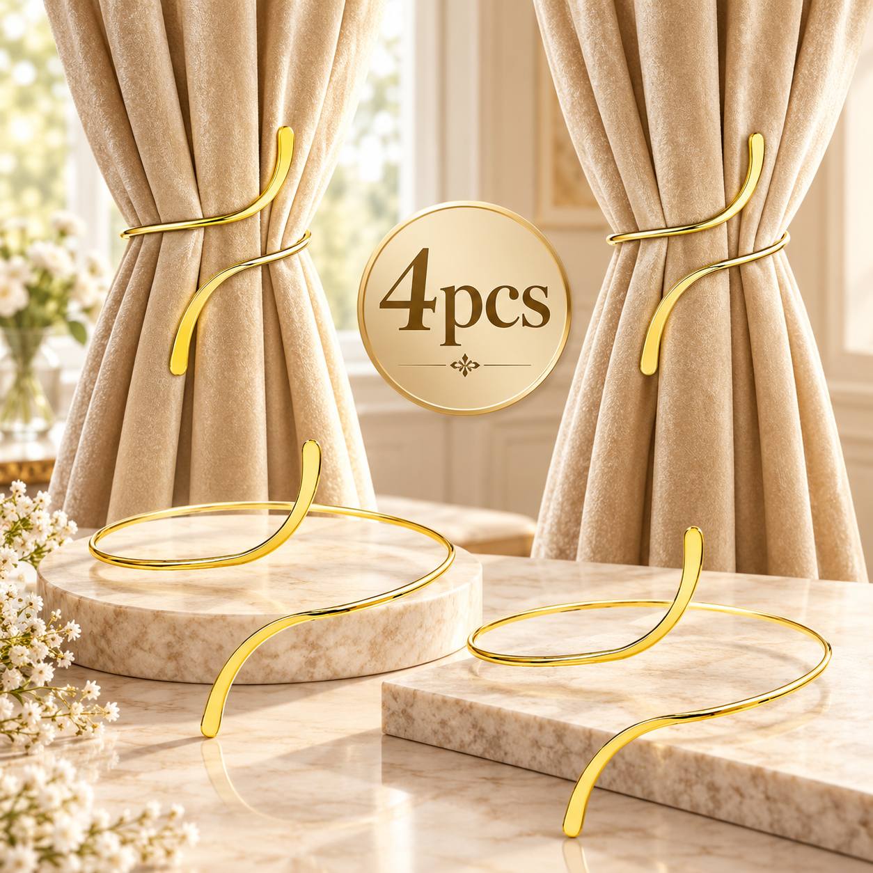 TEMU 4pcs Golden Metal Curtain Tiebacks Minimalist Decorative Curtain Holdbacks 4pcs Enough For 2 Windows Drapery Clips For Living Room Bedroom Home