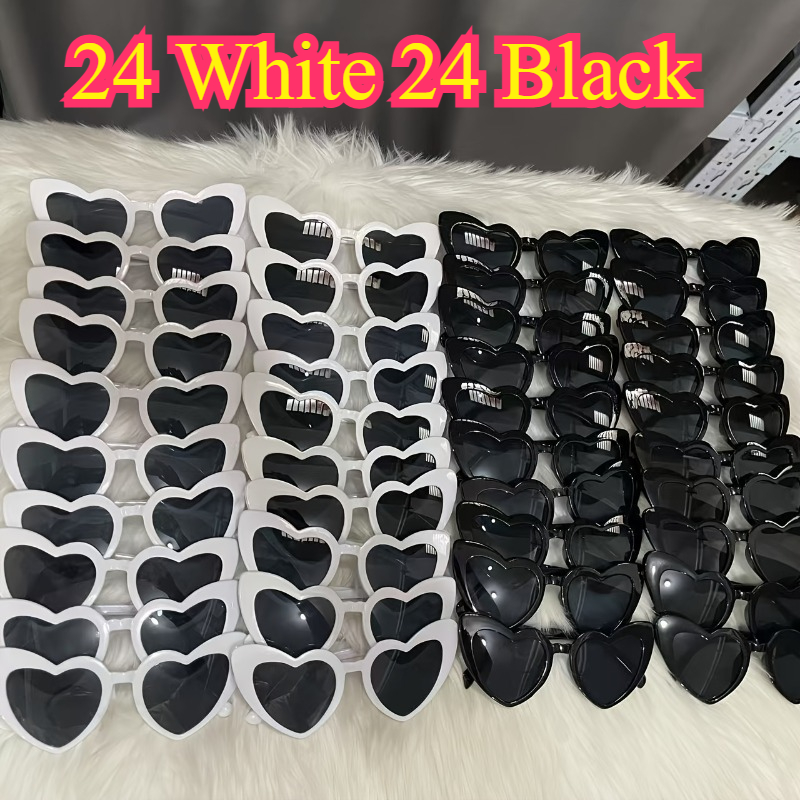set de 48 de ochelari de petrecere în formă de inimă, 24   și 24 negri, ochelari decorativi și  , set vrac pentru nuntă, petreceri, cupluri, prieteni, zi de naștere, halloween, crăciun, petrecere a burlacilor, recuzită foto