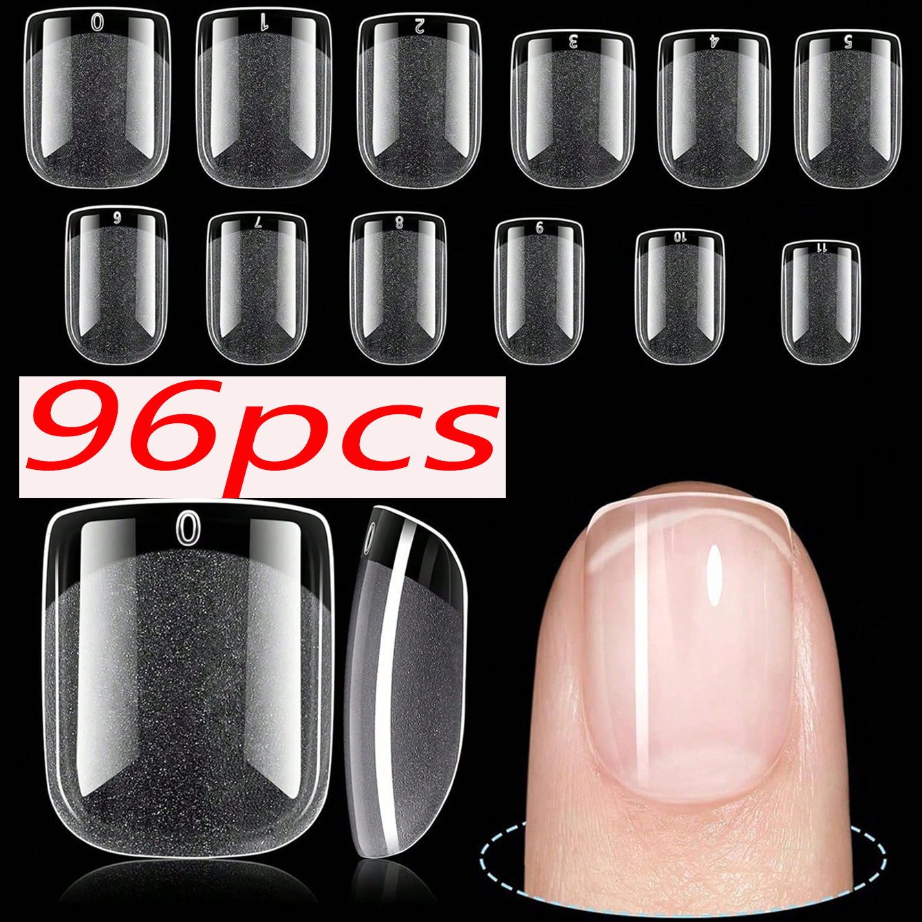 TEMU 96pcs Suitable For Press-on Nail Tips - Ultra-short Square Semi-matte Acrylic Pre-shaped Fake Nails With Pre-files, Short Square False Nails For