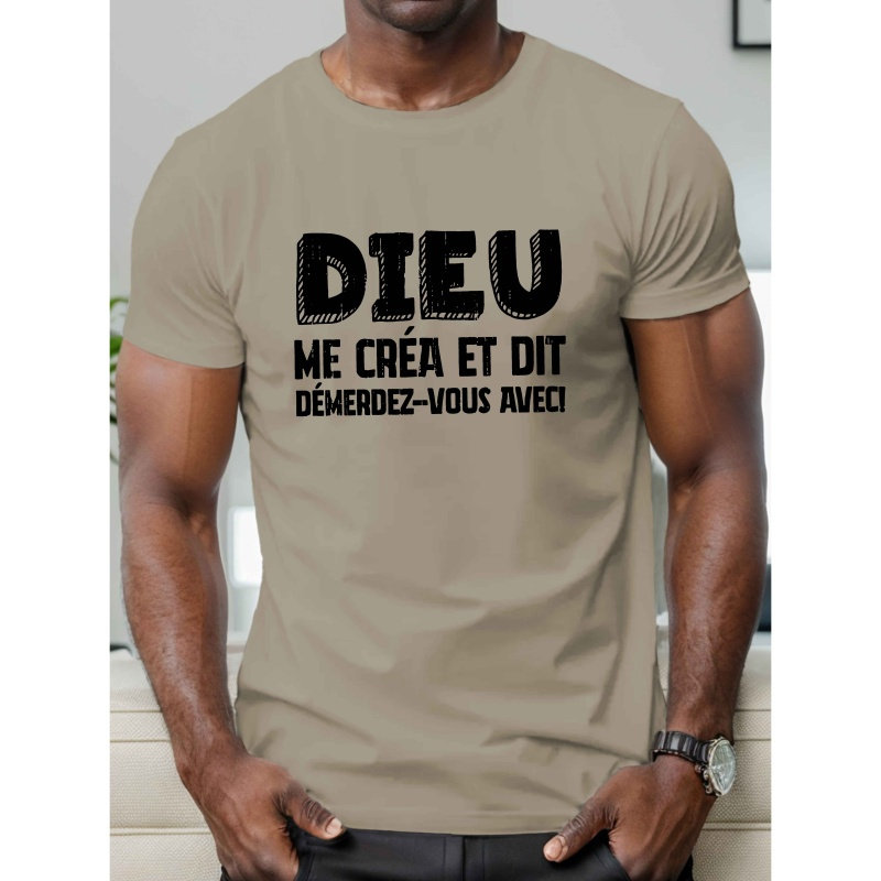 

T-Shirt Homme Bleu Marine "" - Décontracté d'Inspiration Française à Manches Courtes, 100% Polyester, Haut d'Été à Imprimé Géométrique, Lavable en Machine, Amusant, Haut T-shirt