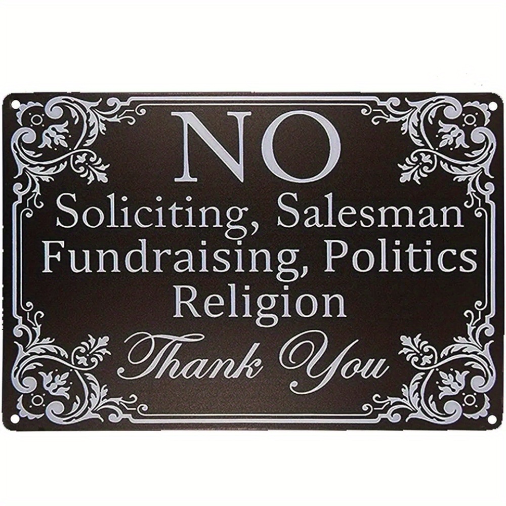 TEMU Vintage- Door Sign - "no Soliciting, Fundraising, Politics, Religion" With Decorative Borders, Waterproof, Easy To Hang, 8x12 Inch, Black & For
