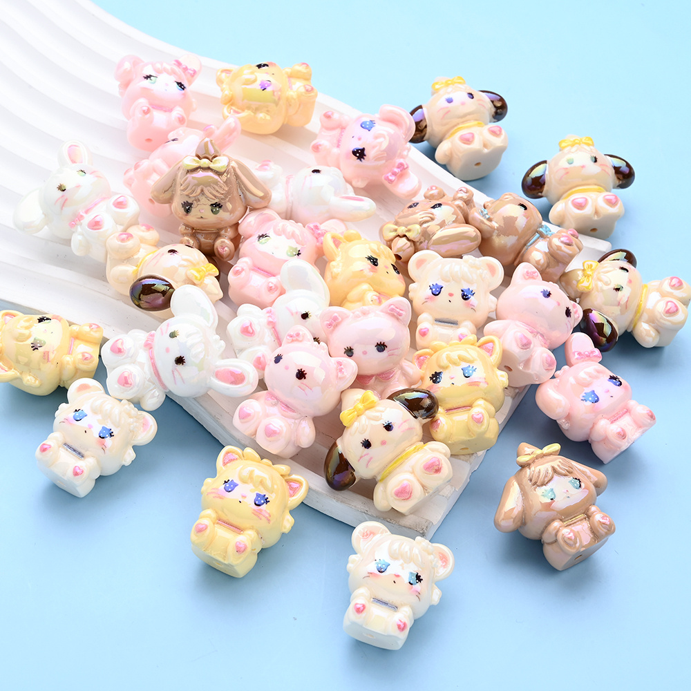 TEMU 10pcs Cute Cat Rabbit Cartoon Animal Resin Beads, Color Plating Hand Made Accessories, Mixed Colors , For Diy Handmade Bracelet Key Chain Mobile