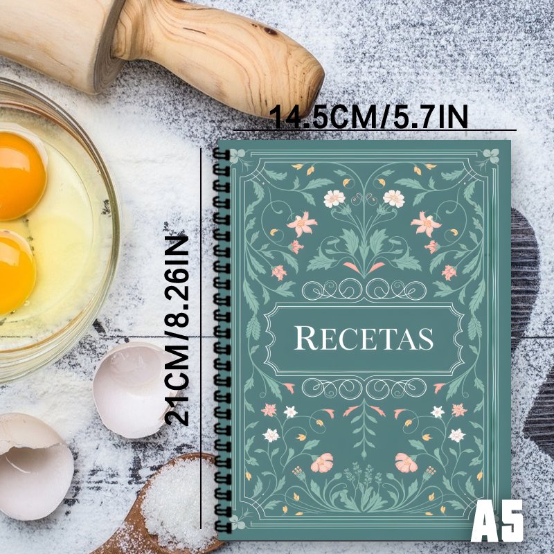 TEMU 1 , Cuaderno de Recetas Español A5, Libro de Recetas Personal con Encuadernación en Filamento en , Adecuado para , Horneado y para Chef Caseros,