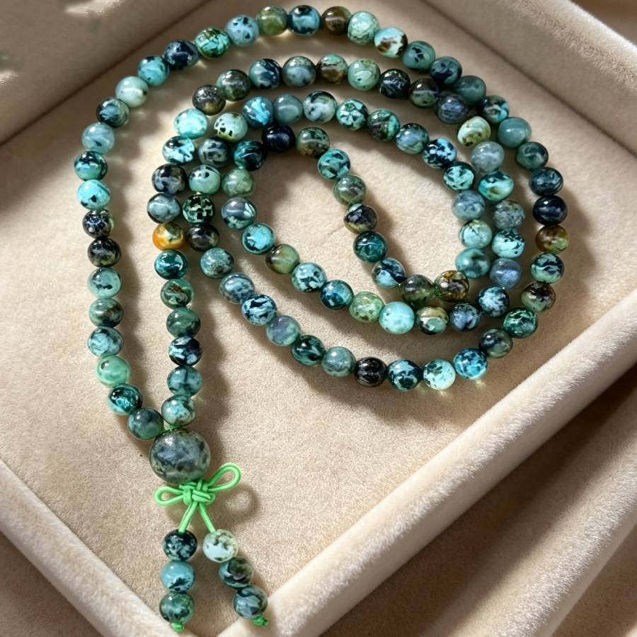 TEMU Bracelet 6MM Fait Main Turquoise Africain 108 Perles, Bracelet de Perles de Naturelle, Bracelet de Manchette Élastique pour Homme, Bracelet de
