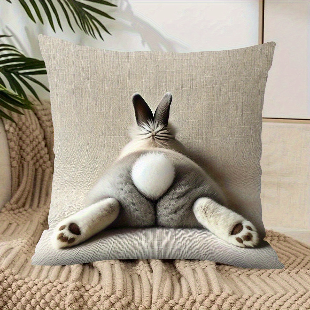 1pc Butt Decorative Pillow Cover - Soft Polyester, Zipper Closure, Machine Washable, Sofa, Bedroom & Easter Party Decor, Rabbit Design (pillow Insert Not Included), Bunny Accessories
