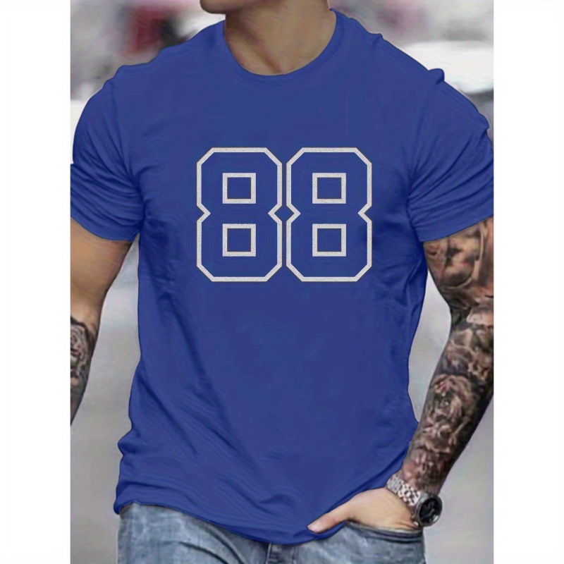 

Men's Royal Blue Athletic 88 Print T-shirt - , Casual Short Sleeve Summer Tee, Lightweight Polyester Fabric, Round Neck Design