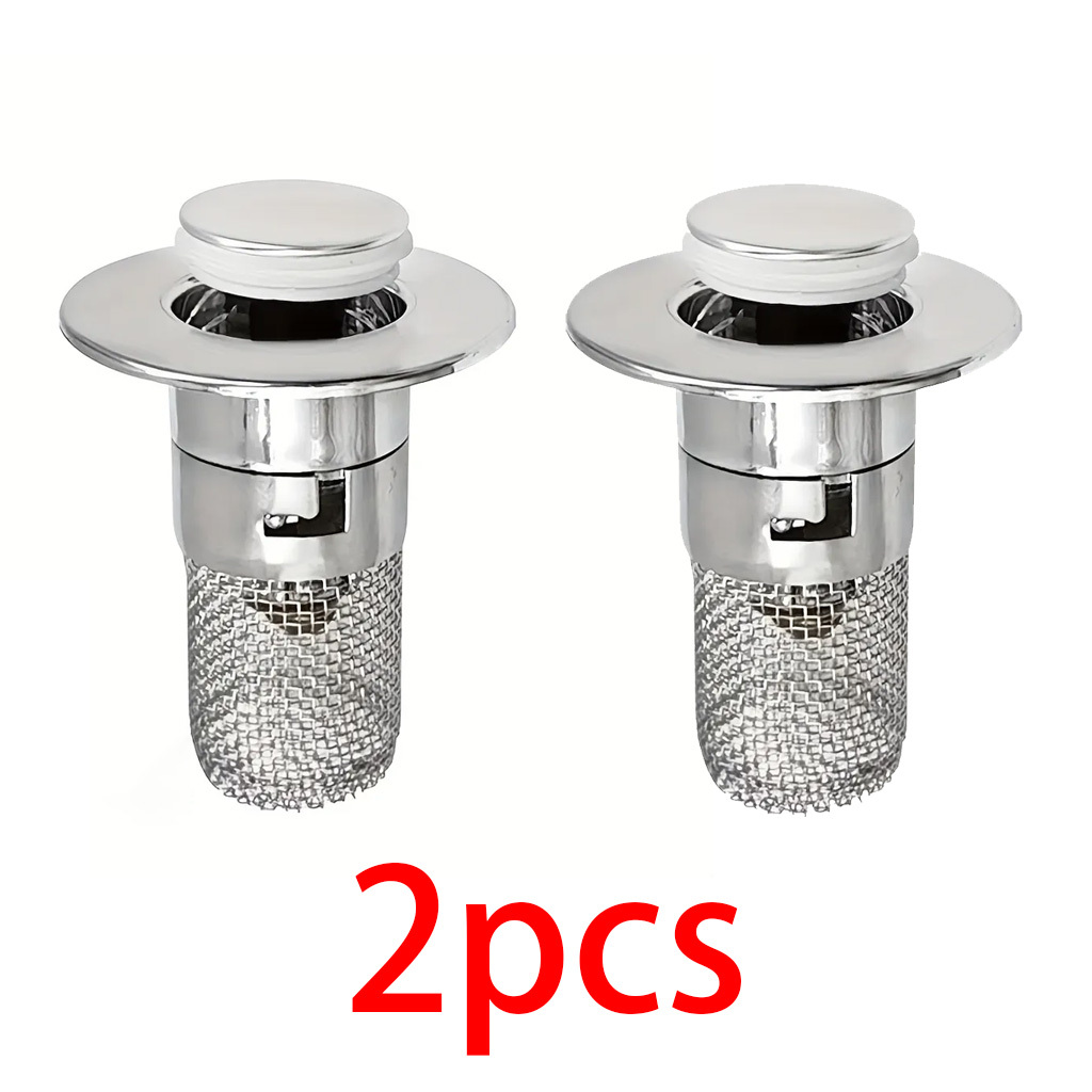 TEMU 2pcs Bathroom Hair Filter, 304 Stainless Steel Mesh + Chrome-plated Plastic, Telescopic Sink Drain Plug, Suitable For 1.34-1.57 Inch Drain