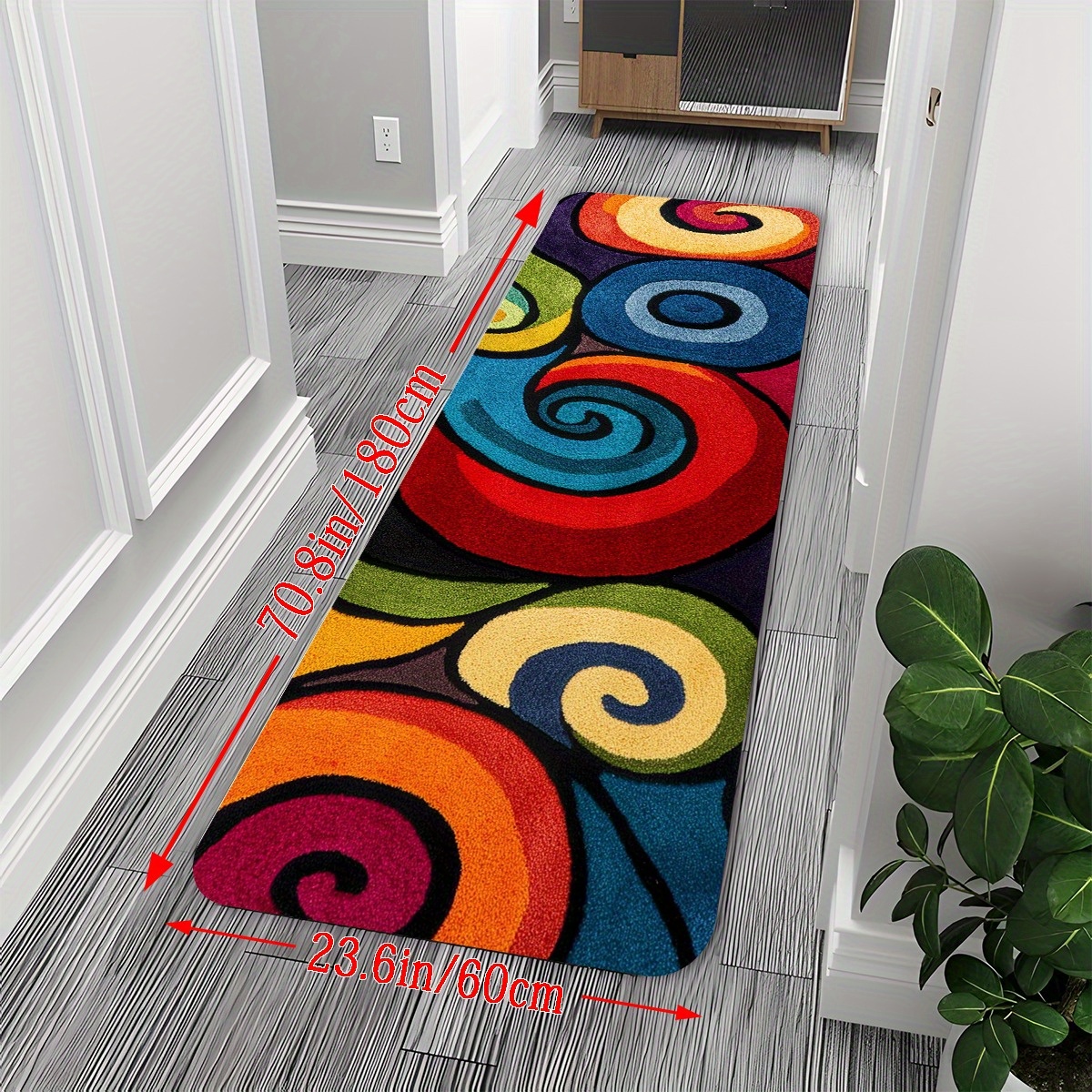 TEMU 1pc Multicolor Plush Swirl Pattern European Style Runner Rug, Long Strip Mat, Bathroom Mat, Running Non-slip Carpet, Bedside And Sofa Mat,