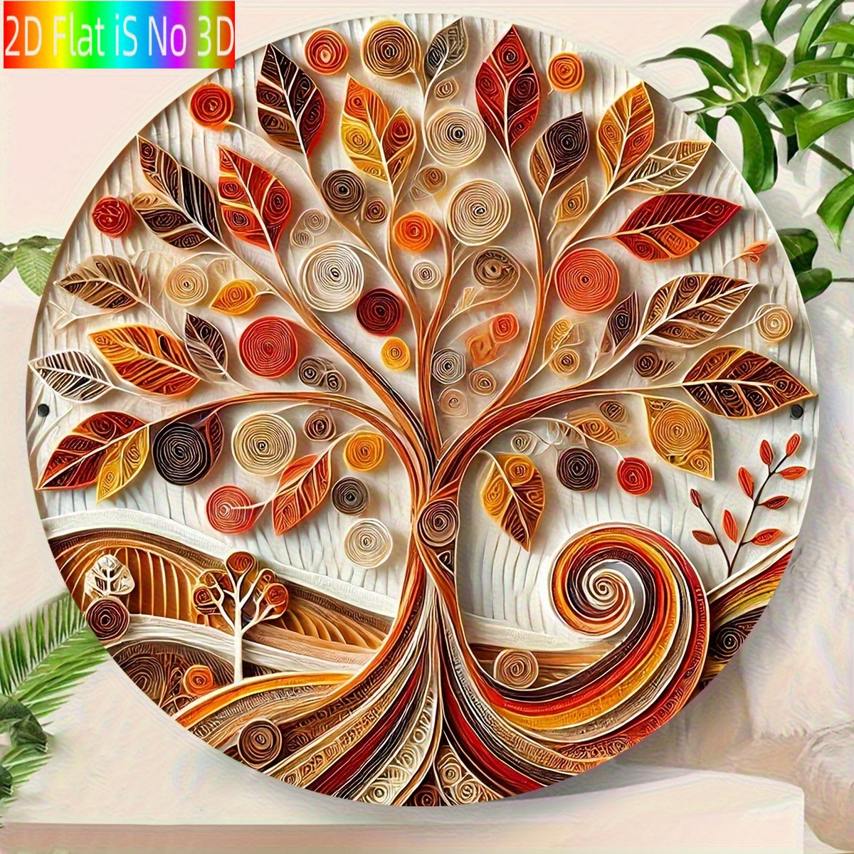 TEMU Piatto 2D, Decorazione Primaverile per la Casa, Targa da Parete Albero in Legno Vintage, Decorazione per Porta Autunnale e Invernale, Ciondolo