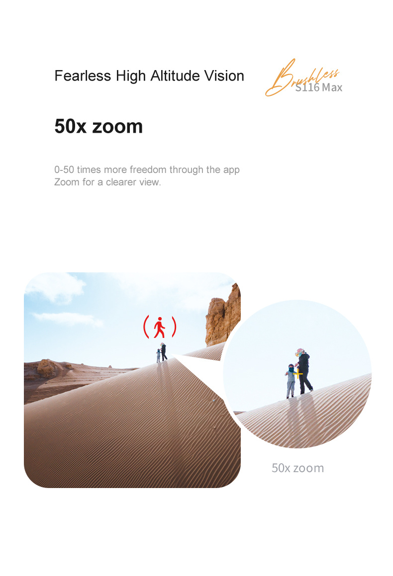 Drone Professionnel S116 avec Moteur Sans Balais, Système de Stabilisation Optique, Caméra Réglable, Wi-Fi FPV, Vidéo HD Sans Fil 480P, Autonomie Jusqu'à 15 Minutes - Idéal pour la Photographie Aérienne, la Course, la Cartographie, l'Inspection - Compatible Smartphone, Chargement USB, Drone Portable