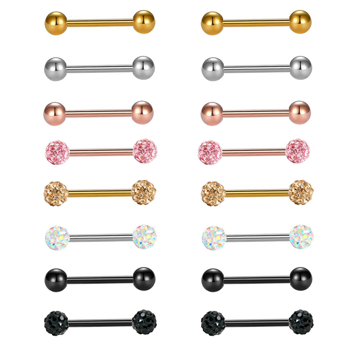 Image of 16pcs 14g Body Piercing 316 Surgery Steel Barbell Tongue Stud Ear Cartilage Jewelry