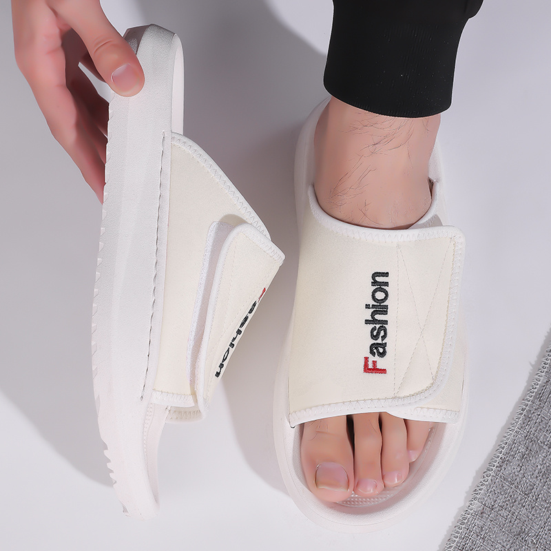 mens   slide sandals adjustable hook loop closure non slip eva sole breathable fabric upper indoor outdoor use ideal for beach holiday wear beach footwear  able slippers flexible cushioning beach shoe Product details 6