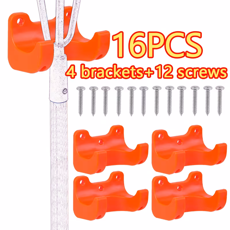 16pcs garden tool hanger 4 hangers and 12 screws compatible with long handled tools such as brooms shovels rakes hoes tool hook storage hanger with screw fixed wall mount bracket shovel storage wall mounted storage details 4