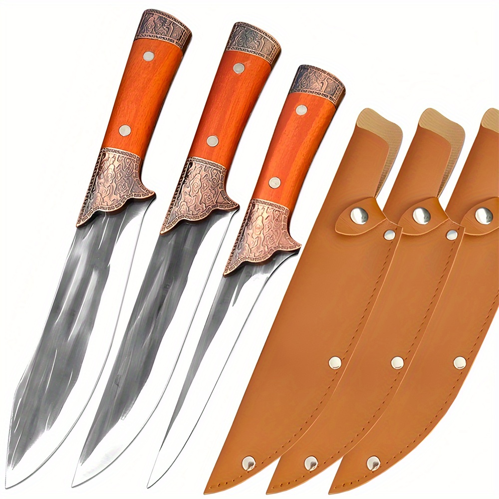 TEMU Ensemble de 3 couteaux de cuisine pour usage domestique, comprenant un couteau multifonction, un couteau de chef, un couteau à dénuder, un