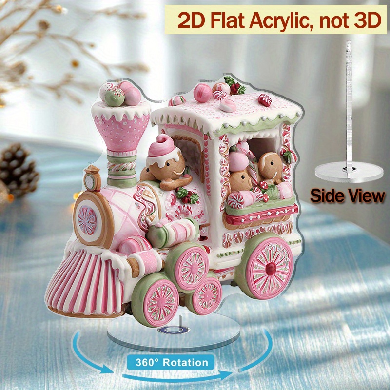 TEMU 2d Flat, 1pc Rotating Acrylic Desk Decor With In Candy Train - Rotating 2d Flat Train With Gingerbread Engineer For Christmas, Table - & Shop Decoration, Sweet Nostalgic Gift For, 2d Flat