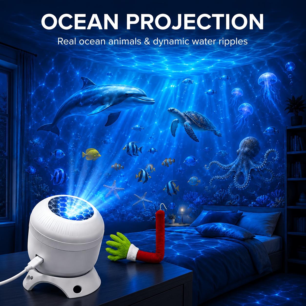 TEMU Ocean-themed Projection Night Light, Ceiling And Wall Projection Lamp, With Ocean-themed Patterns, Usb Holiday Decoration Lamp, Suitable For