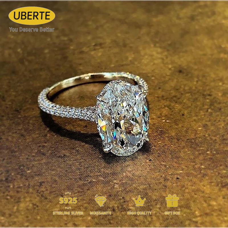 TEMU Elegant S925 Sterling Silver Women's Ring, Featuring A 4.0-carat Moissanite Ring With A Large Moissanite, A Sophisticated Ring Accessory, For An