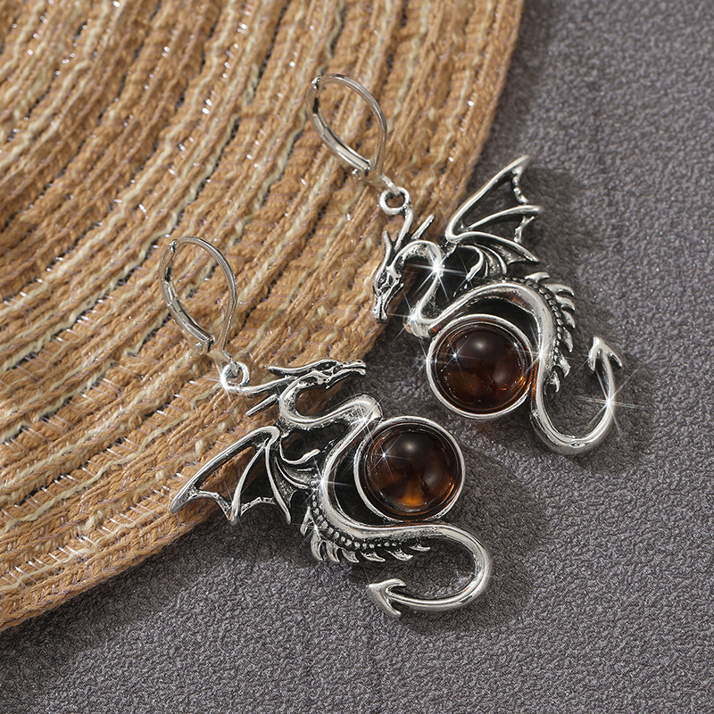 Women's Creative Retro Dragon Hollow Earrings, Silvery Color