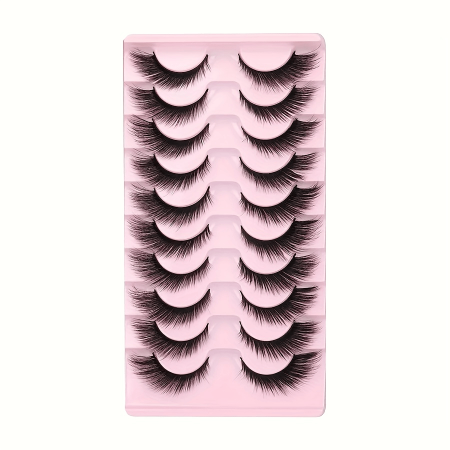 10 Pairs, 8d Cat Eye Lashes Set, 16mm Natural Look, Handmade Fluffy Fake Lashes, Lightweight, For Eye Makeup