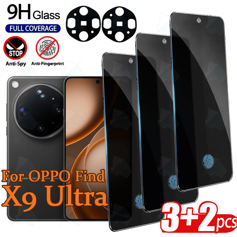 TEMU [Protector de Pantalla y Lente para OPPO Find X9 Ultra] Paquete de 3 Protectores de Pantalla de Vidrio Templado Anti-Espía y Paquete de 2
