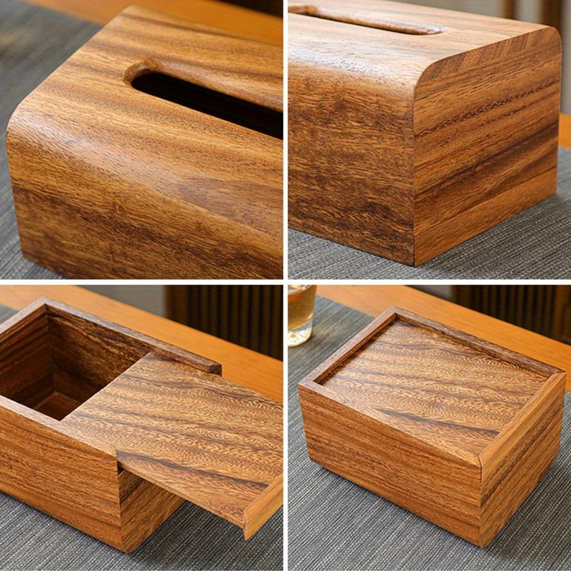 premium walnut wood tissue box cover 5 6x5 6x6 wooden box holder with slide out bottom modern decor look for bedroom dining table office 100 wood Product details 6