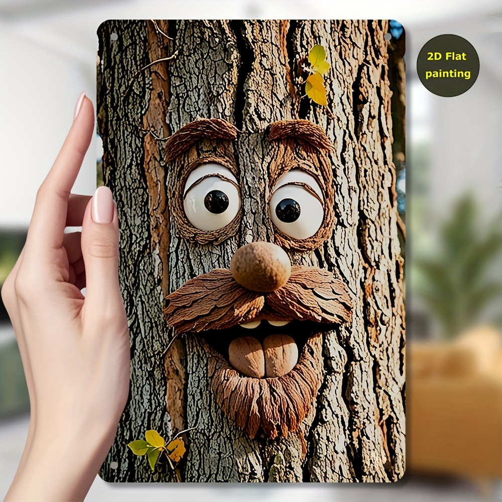 TEMU 2d Flat, Vintage Wooden Bark Sign With A Bearded Cartoon Face- A Decoration For Home, Garden, Or Holiday Wall Art, 2d Flat