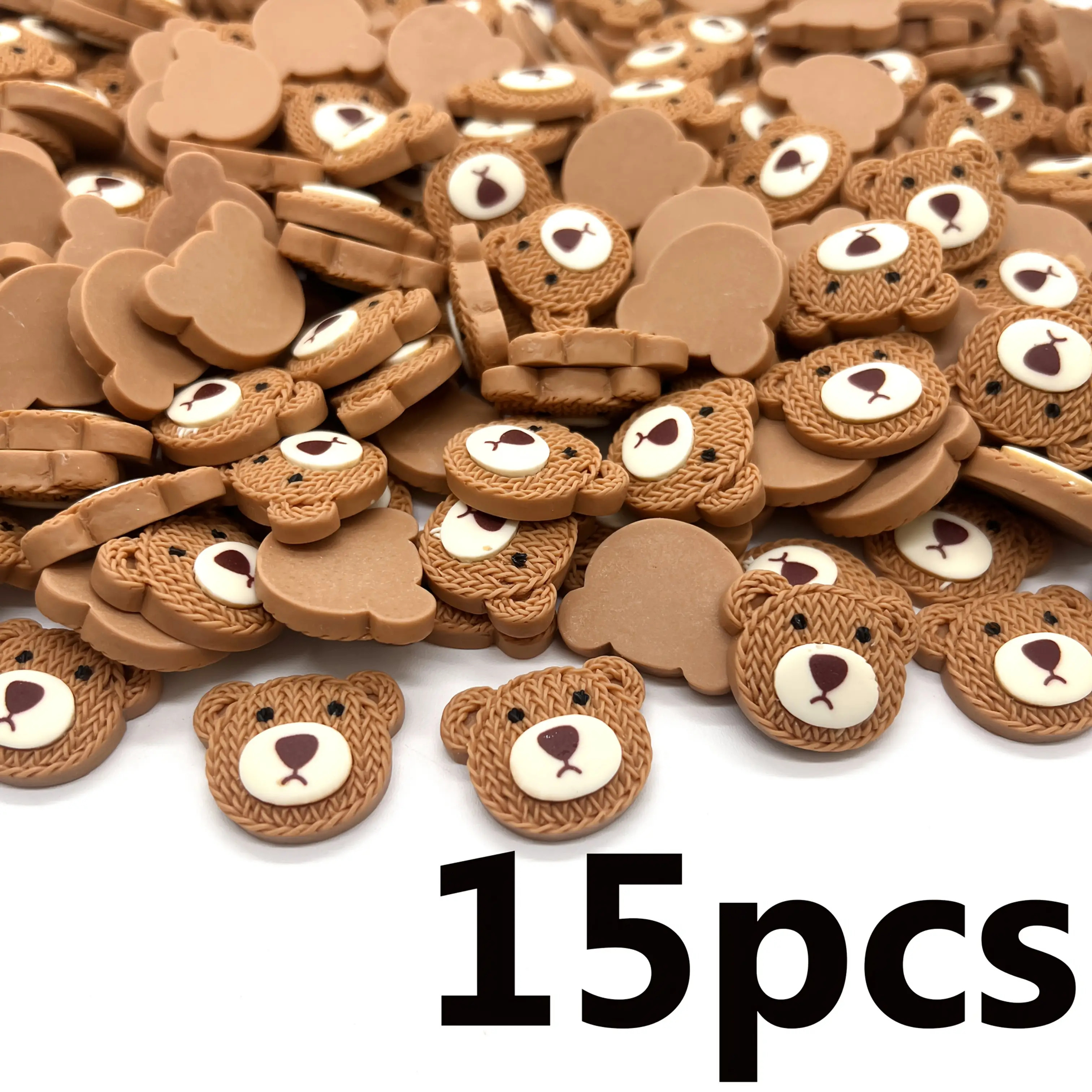 TEMU 2d Flat - 15pcs Resin Brown Bear Holiday Decorations, Large Size Flat , Used For Parties, Headwear, Jewelry, And Phone Case Crafts, Suitable For