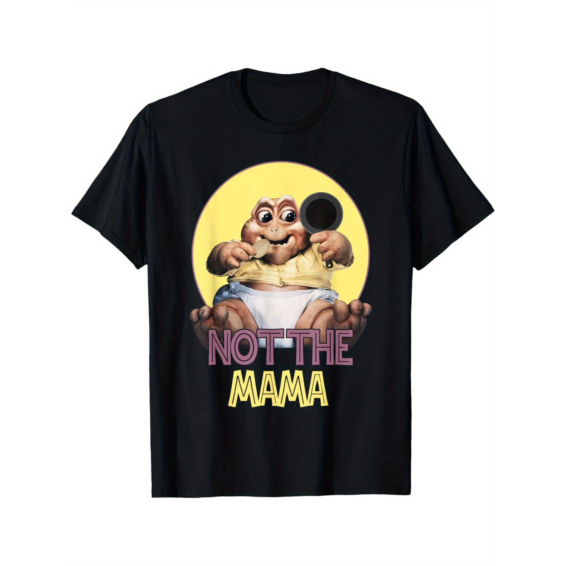 

[ Wear] Men's Casual Dinosaur Graphic T-shirt - 100% Cotton, Round Neck, Medium Stretch, Knit Fabric, Fun "" Design, Machine Washable, Black With Yellow & Purple Accents, Dinosaur Clothes