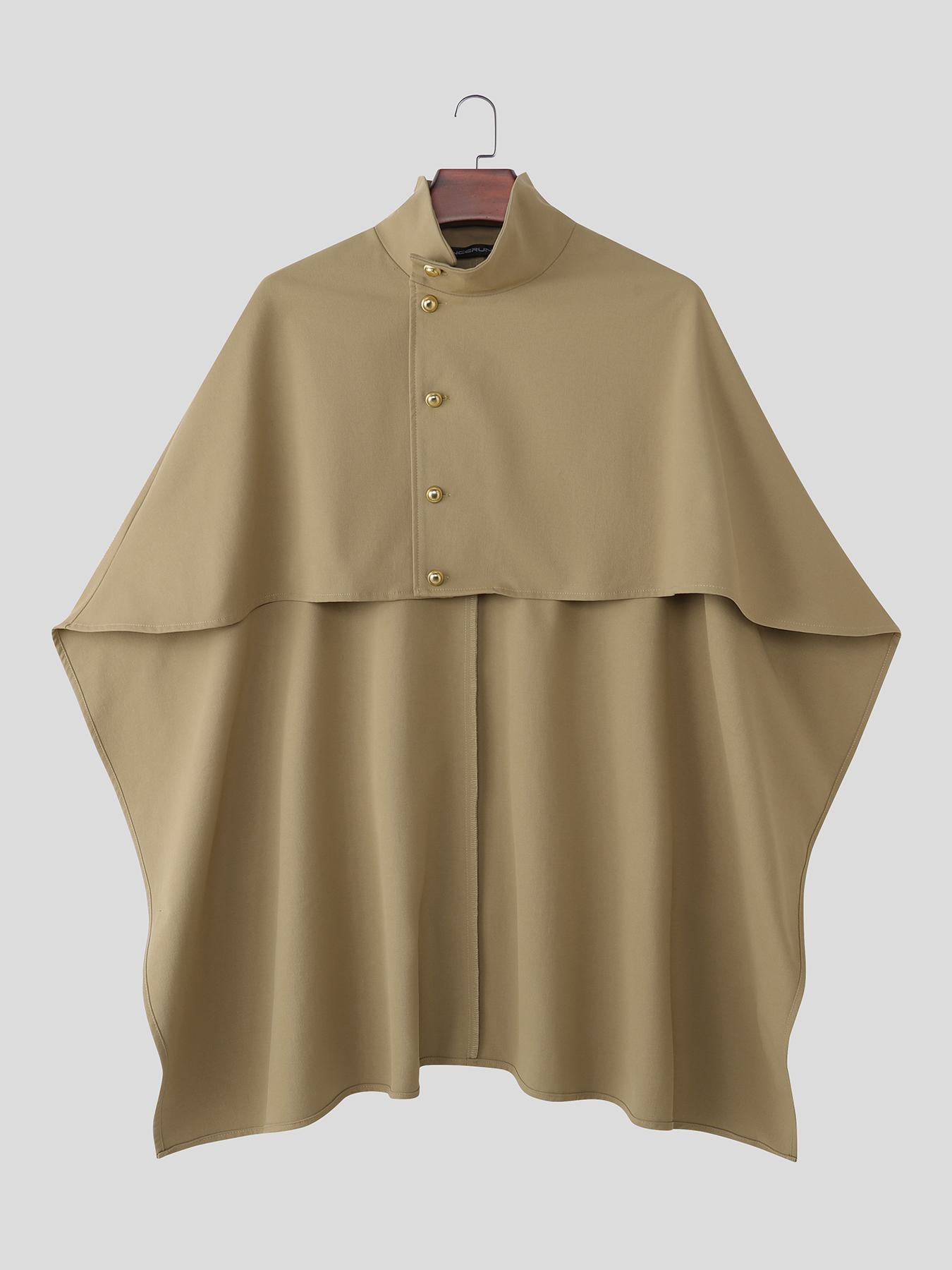 bust size   center length   mens stylish cloak solid high   stand collar loose thin punk hippy gothic casual cape tops
