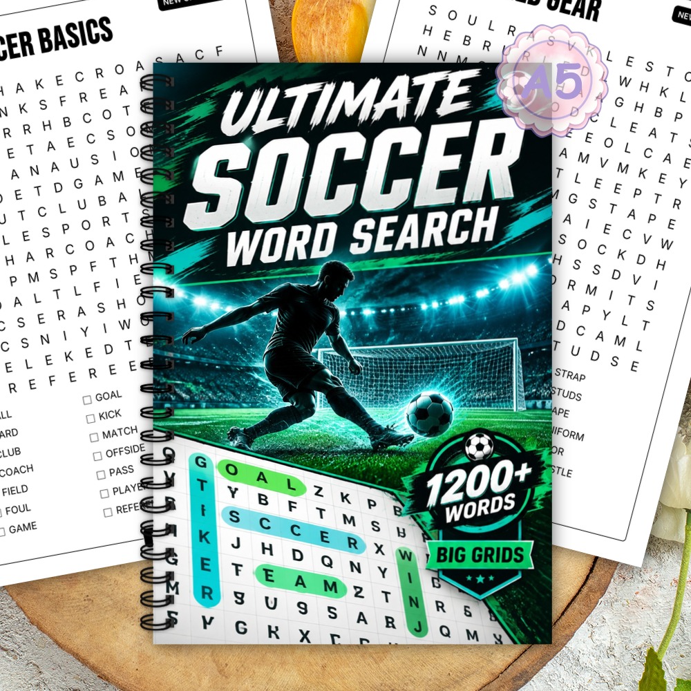 TEMU 1pc Soccer Themed Spiral Puzzle Book: Stress- With Themed Puzzles & Word Lists, Leisure & Holiday Gift For Family &