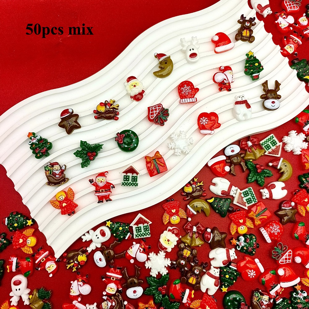 TEMU 50pcs Christmas Series Santa Claus Christmas Tree Snowman Reindeer Decorative Beads Resin Additions Patches, Used For Jewelry Jewelry Making,