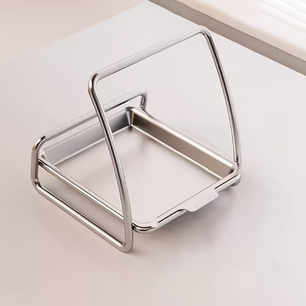 TEMU 1pc Stainless Steel Spoon Holder, Pot Lid Holder, With Drip Tray, Small And Portable Design, Suitable For Use On Stoves And Kitchen Counters,