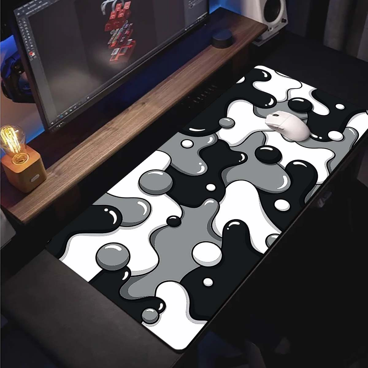TEMU 1pc Extra Large Mouse Pad, Cute Minimalist Black And White Pattern, Small Office Mouse Pad, Laptop Keyboard Mat, Desk Protector, Non-slip