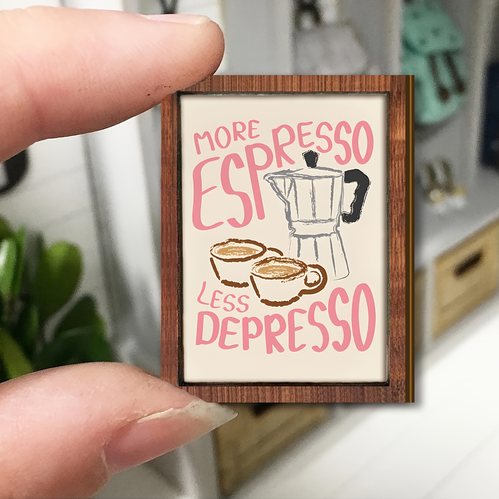 2d Flat - 1pc Mini Accessory 2d Flat Coffee Pattern Craft Fun Rectangular Wooden Ornament Miniature Scene Display Model Single-layer Tray Decor