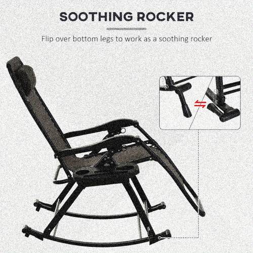 foldable anti rocking chair with pillow reclining lounge rocker phone holder gray patio garden lawn porch use lightweight sturdy design
